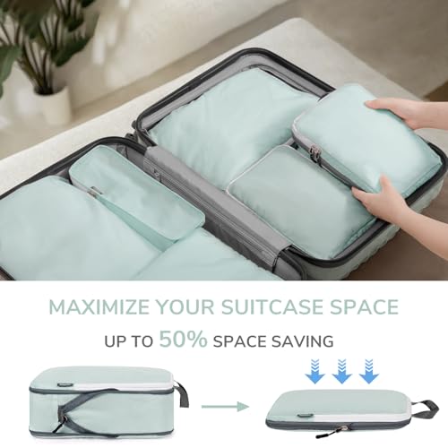 CherryNow 7 Set Compression Travel Packing Cubes for Suitcases, Grey Blue - color: Grey Blue