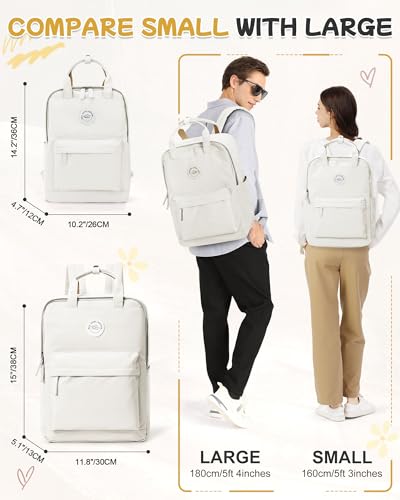 BJLFS White School Backpack for Girls Boys,Waterproof Bookbag for Women Men, College Student School Bag, Lightweight Travel Rucksack Casual Daypack,Laptop Backpacks - color: Standard White