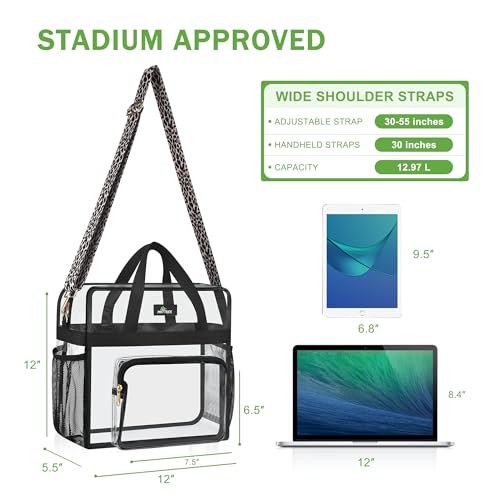 MAY TREE Clear Bag for Stadium Events, 12x6x12 Clear Tote Bag with Removable Strap, Transparent Bag for Concert Sports Gym, Leopard-Strap - color: Leopard-Strap