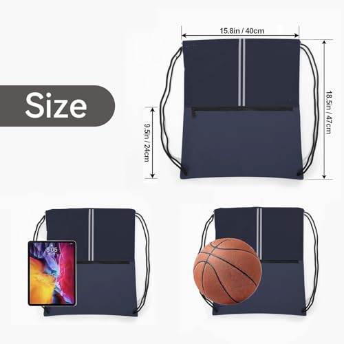 Drawstring Backpack Large Sports Draw String Bag for Men and Women (Navy Blue) - color: Two Tone Navy Blue