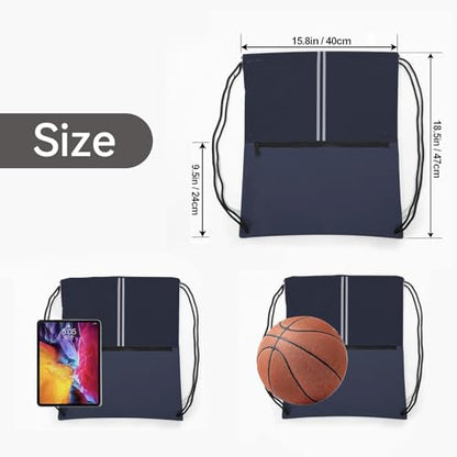 Drawstring Backpack Large Sports Draw String Bag for Men and Women (Navy Blue) - color: Two Tone Navy Blue