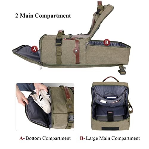 WITZMAN Travel Backpack for Men Women Carry on Luggage Backpack Canvas Rucksack Duffel bag with Shoe Compartment（A2021 Light green） - color: 22.5 Inch Army Green
