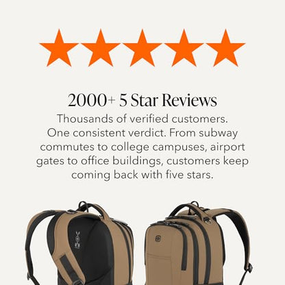 SWISSGEAR Cecil 18-Inch Laptop Backpack Fits 16-Inch Laptop, Travel Daypack with Organizer Pockets, Water Bottle Holders & Padded Straps – Pastel Brown/Black - color: Pastel Brown/Black