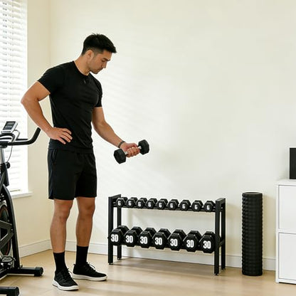 Dumbbell Storage Rack, Weight Rack for Dumbbells, 2 Tier Adjustable Kettlebell Rack Shelf Weight holder for Home Gym Heavy-Duty Space-Saving (Rack Only) - size: 32IN