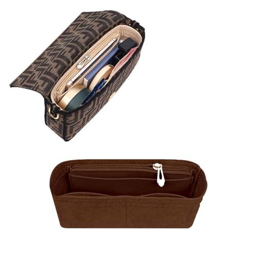 Chispee Purse Organizer Insert for Handbags, Softened Felt Insert Bag Organizer for Tote, Handbag Organizer with Zipper fit for Baguette, Longchamp (Mini, Coffee) - color: Coffee, size: Mini