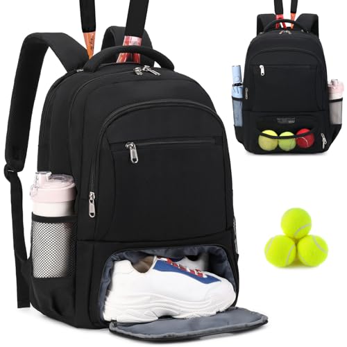 ACESAK Tennis Backpack Tennis Bag for Women Men - Tennis Bag Holds 2 Rackets, Badminton Squash, Pickleball Paddles Balls - color: Black