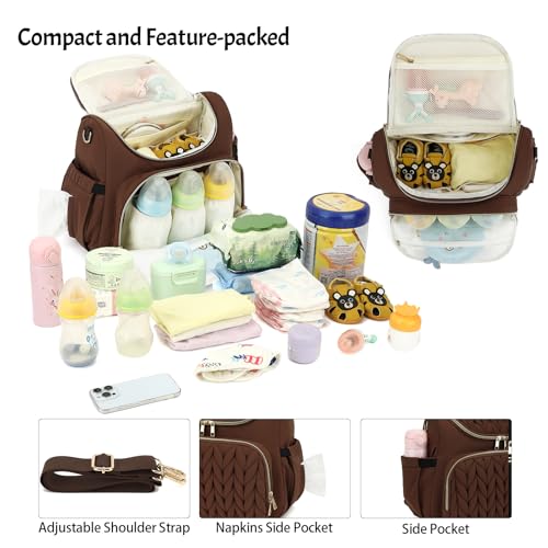 Small Diaper Bag Backpack Quilted Mini Baby Crossbody Diaper Bag Tote for Mom and Baby Girls Boys (Brown) - color: Brown
