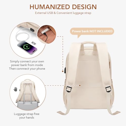 MDODO Laptop Backpack for Women,Travel Backpack with Laptop Compartment,Casual Daypack College Bookbag Computer Work Backpack,15.6 inch,Beige - color: Beige-1 Pcs