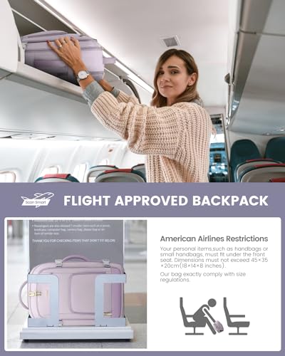 LOVEVOOK Travel Backpack For Women, 40L Carry On Backpack Flight Approved, TSA Personal Item Travel Bag Fits 17 Inch Laptop, Business Weekender Overnight Waterproof Daypack With 2 Cubes, Light Purple - color: Light Purple, size: 40l-17.3 Inch-3pcs