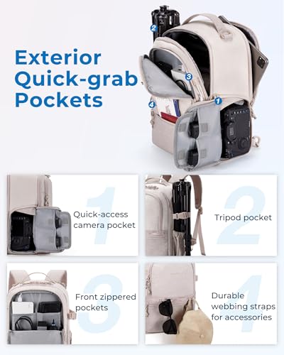 BAGSMART Camera Backpack, DSLR SLR Small Camera Bags for Photographers Compatible for Sony Canon Nikon, Shoulder Strap 2-in-1 Travel Backpack Fits 12.9" iPad, Beige - color: Beige