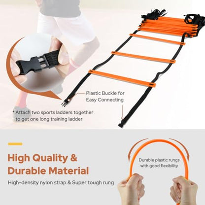 GHB Pro Agility Ladder Agility Training Ladder Speed 12 Rung 20ft with Carrying Bag - color: Orange