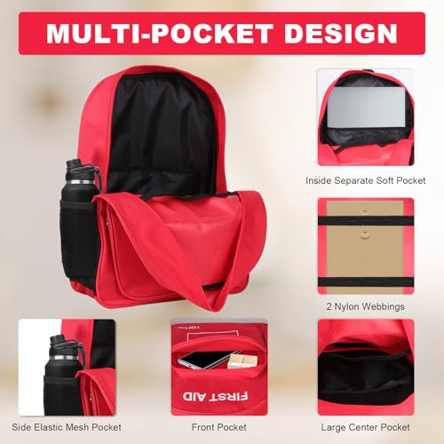 First Aid Backpack Empty, Red Waterproof Emergency Backpack, Portable Large Capacity Empty Medical First Aid Bag for Car Home Office Outdoor Travel Hiking Camping - color: Red2