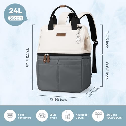 Maelstrom Cooler Backpack,Double Deck Insulated Bag,Leakproof Lunch Chest | 36 Can,Keeps Food Cold For 16h,Ergonomic, Lightweight. Perfect For Men, Women, Beach, Hiking,Camping, Travel, Work - color: 2.beige-gray
