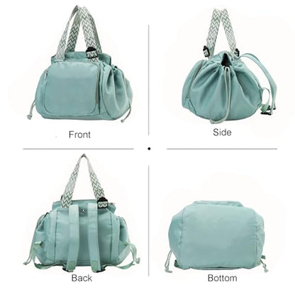 Tote Bag Large Capacity Lightweight Backpack with 15 Pockets Nylon Shoulder Bag for Car Travel Mother Bag - color: Mint Green