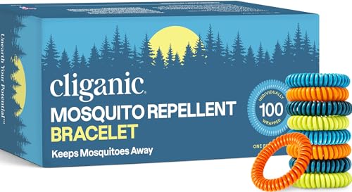 Cliganic 100 Pack Mosquito Repellent Bracelets for Adults & Kids - Natural DEET-Free Bands, Individually Wrapped - size: Pack of 100