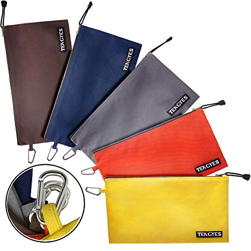 Canvas Tool Pouch Zipper Bag - 5 Pack Utility Bags Heavy Duty Metal Zippers Pouches with Carabiner, Multi Storage Organizer Clip on Tote Bags - color: 5 Pack