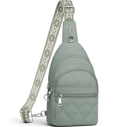 SYTRAH Sling Bag for Women, Anti-Theft RFID Crossbody Bag Nylon Sling Purse for Travel, Puffy Small backpack - color: Green