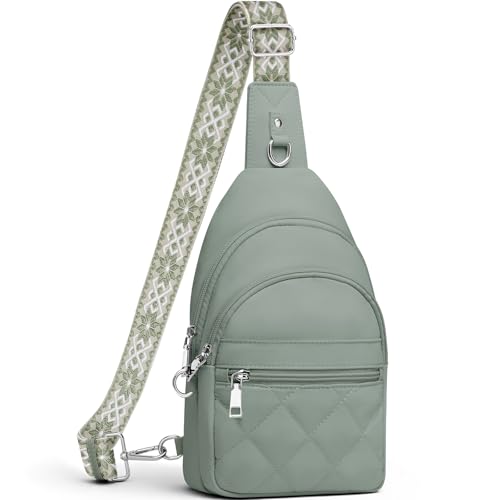 SYTRAH Sling Bag for Women, Anti-Theft RFID Crossbody Bag Nylon Sling Purse for Travel, Puffy Small backpack - color: Green