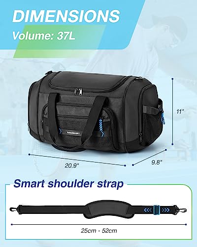 BAGSMART 4-IN-1 Gym Bag for Women Men, TSA Lightweight Duffle Bag for Travel with Shoe Compartment & Wet Pocket, 22L/30L/38L Tactical Backpack with 40oz Water Bottle Holder - color: L-Black