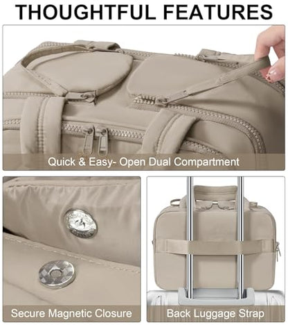 Travel Toiletry Bag, Large Wide-open Puffy Makeup Bag for Women Oatmeal - color: Oatmeal