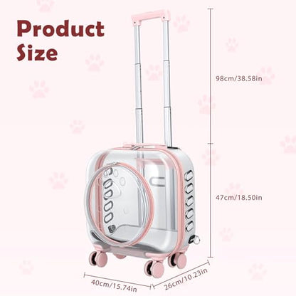 Cat Carrier Backpack with Silent Wheels, Clear Cat Stroller with Ventilation Holes, Telescopic Handle, Convenient Portable Cats Dogs Backpack for Travel (Light Pink-B) - color: Light Pink-B