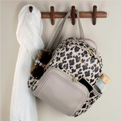 Itzy Ritzy Mini Diaper Bag Backpack – Chic, Compact Mini Plus Backpack with Changing Pad, 10 Pockets (6 Internal, 4 External), Grab-Top Handle & Rubber Feet (Leopard) - color: Leopard