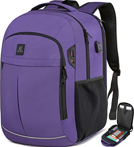 CAFELE 17.3 Inch Travel Laptop Backpack,TSA Friendly Water Resistant Business Travel Bag for Women,Multiple Pockets Carry on Backpack with USB Port,Work Backpack for Women,Purple - color: 17.3 Inch-purple