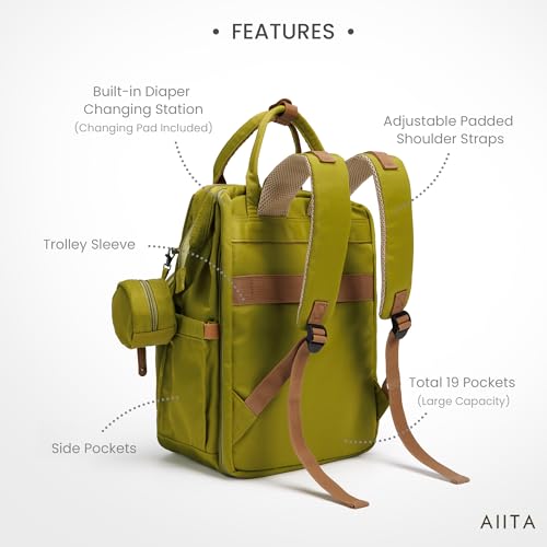 Diaper Bag Backpack, Multifunction Diaper Bag with Changing Station, Stylish Baby Bags, Large Unisex Diaper Backpack for Mom and Dad, Baby Registry Search, Portable Changing Pad – Yellow Green - color: Yellow Green