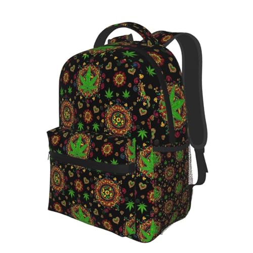 Stylish Travel Backpack Trippy Green Weedleaf Leaf Art, Commuter Daypack with Laptop Compartment for Work, Trips and Gym - color: Pattern (14)