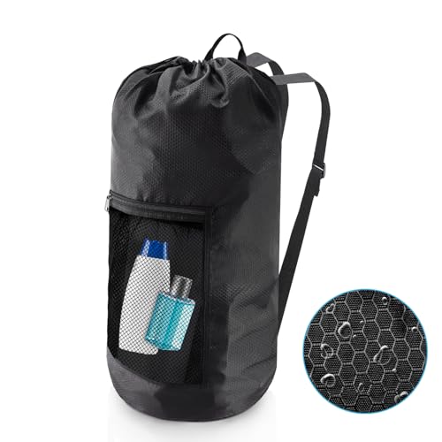 Laundry Bag Backpack,Olosar Extra Large Travel Laundry Bag with Mesh Pocket & Adjustable Shoulder Straps,Dirty Clothes Travel Bag for College Students Dorm,Apartment(Black) - color: Black, size: 1Pack