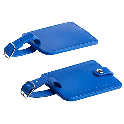 Luggage Bag Tags Leather Travel ID Labels Suitcase Name Tags with Snap - color: 2 Pack Blue