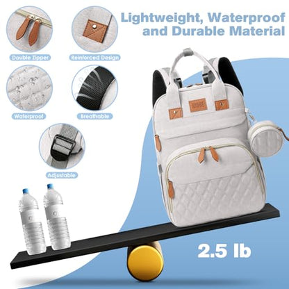 JSTPRO Diaper Bag Backpack, Large Diaper Bag with Changing Station, New Mom Gifts, Lightweight Waterproof Unisex Diaper Bag with Insulated Pockets and USB Charging Port, Beige - color: Beige