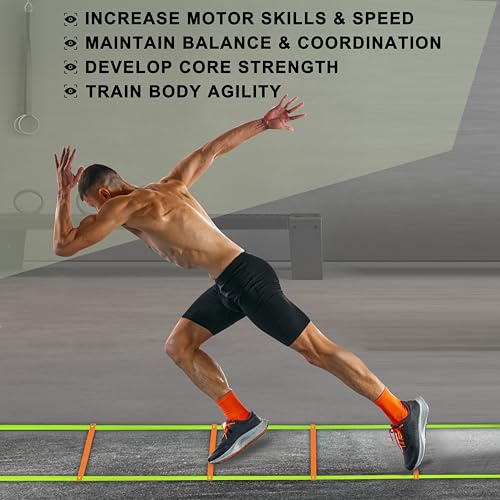 20ft Adjustable Agility Speed Ladder Training Ladder with Carry Bag - Soccer, Speed, Football Fitness Feet Training - Agility Training Equipment for Footwork Drills - color: Orange