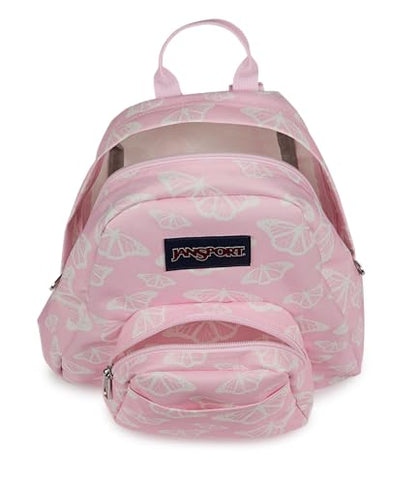 JanSport Half Pint Mini Backpack, 10.2 L - Durable Mini Bag Purse with Adjustable Shoulder Straps, Single Main Compartment, Zippered Stash Pocket, Flutter By - color: Flutter By Pink Ice/White/Pink Ice