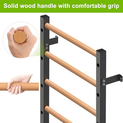 Kipika Gymnastic Stall Bar - 2"x2" Swedish Ladder with 1" Hole, Wall Mounted Pull-up Bar Ladder Suspension Trainer, Solid Wood Grips Gymnastics Training Bar for Home, Wall Gym, School - color: Basic Swedish Ladder