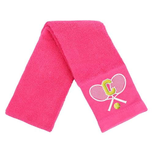 OXYEFEI Tennis Towel,Tennis Gift for Men, Women,Lovers,13”x 43” Cotton Embroidered Tennis Towels (Pink, Initial-C) - color: Pink, size: Initial-C