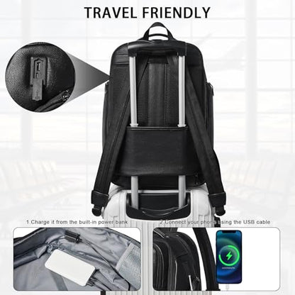 Shrrie 17 Inch Travel Laptop Backpack for Men&Women, Vegan Leather Suitcase Backpack with USB Charger, Expandable Large Capacity Computer Backpack Purse for Work Business Travel, Black - color: Black