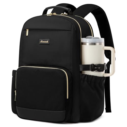 LOVEVOOK Laptop Backpack for Women with Pouch Pocket for Large Capacity Cup,17 Inch Laptop Computer Bag Travel Backpack Purse,Waterproof Work Business Backpack College Teacher Bags,Black - color: Black, size: 17 Inch