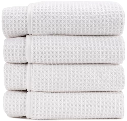 S&T INC. Aura Microfiber Waffle Bath Towels, 4 Pack, Quick-Dry, Ultra Absorbent, Lightweight Towels for Bathroom, 30 inches x 60 inches, 420GSM, White - color: White