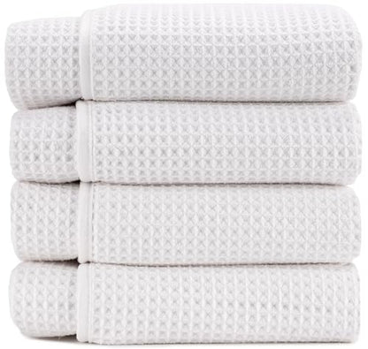 S&T INC. Aura Microfiber Waffle Bath Towels, 4 Pack, Quick-Dry, Ultra Absorbent, Lightweight Towels for Bathroom, 30 inches x 60 inches, 420GSM, White - color: White