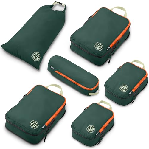 Compression Packing Cubes for Travel, 6-Piece Lightweight Packing Cubes Set for Carry-On Luggage & Backpacks – TRIPPED Travel Gear (Green and Orange) - color: Green and Orange, size: 6 Piece