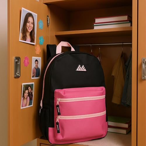 Summit Ridge Colorful Big Backpack for School Kids, Multi Pocket Backpack for Elementary, Middle School Girls, Boys with Padded Straps (Black/Pink) - color: Black/Pink