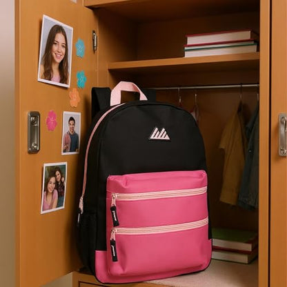 Summit Ridge Colorful Big Backpack for School Kids, Multi Pocket Backpack for Elementary, Middle School Girls, Boys with Padded Straps (Black/Pink) - color: Black/Pink