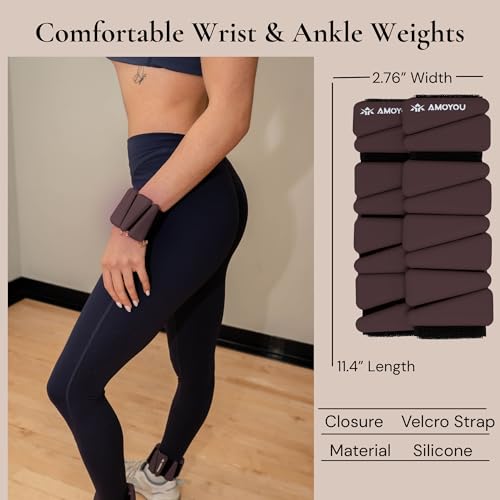 AMOYOU Wrist & Ankle Weights for Women – 2 lb Ankle Weights (Set of 2, 1 lb Each) | Arm Weights for Women | Leg Weights for Walking, Yoga, Cardio & Strength Training - color: Espresso