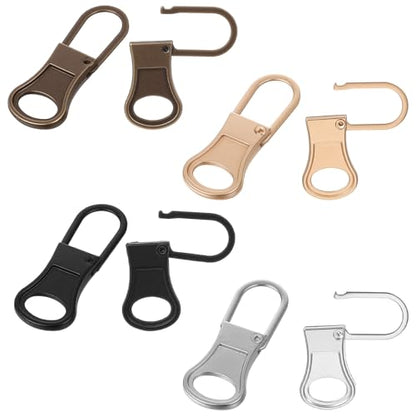 8 Pcs 4 Colors Detachable Zipper Pull Replacement, Metal Zipper Pull Tabs for Small Holes Zippers Pulls Repair Kit for Jackets Luggage Backpacks Shoes Purse Coat Pants (Silver, Gold, Black, Bronze)