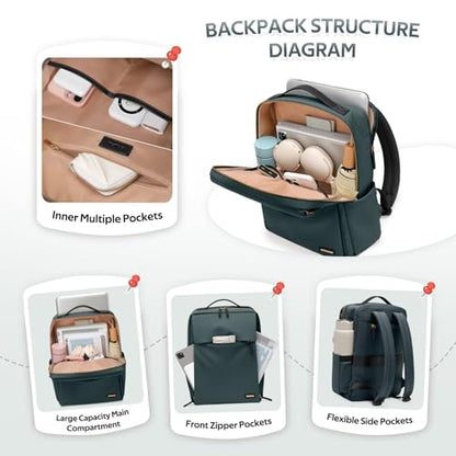 GOLF SUPAGS Travel Laptop Backpack for Women Airline Approved for Work College Travel Multi-Functional Casual Daypack Teacher Nurse Bags Fits 15.6 Inch Notebook (Atrovirens) - color: Atrovirens