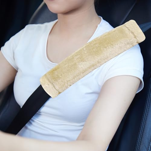 MOONET 2 Packs Car Seatbelt Covers Shoulder Pad for More Comfortable Driving, Universal Seat Belt Cover for Handbag Camera Backpack Straps, Soft Faux Sheepskin Wool Seat Belt Cushion (Beige) - color: Beige