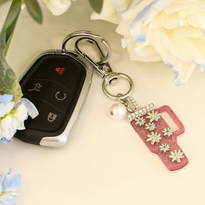 Madison Tyler Western Cowboy Boots Cherry Bow Bubble Tea Strawberry Cute Keychain | Bag Charms for Handbags Purse Charms - color: Mug