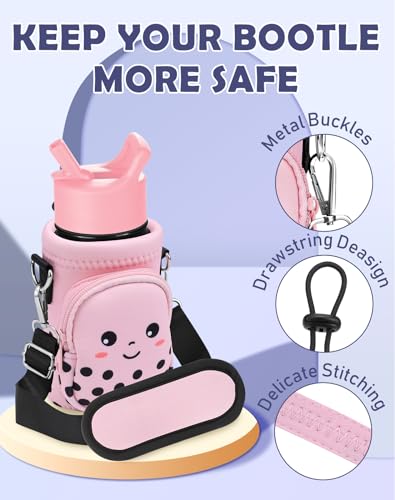 Miss Adola Water Bottle Carrier with Strap - Insulated Kids Water Bottle Holder for Boys Girls Bottle Bag for 10-18Oz - color: Milk Tea