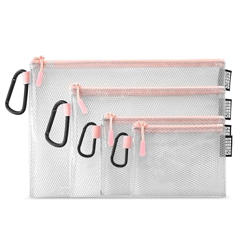 GOBAGS Air Production Multi‑Size Clear Zipper Pouch (4‑Pack) – Cable Organizer & Travel Gear Bag for Electronics, Camera Accessories, Tool Pouch & Small Tech Storage (Pink) - color: Pink, size: Multi-Size